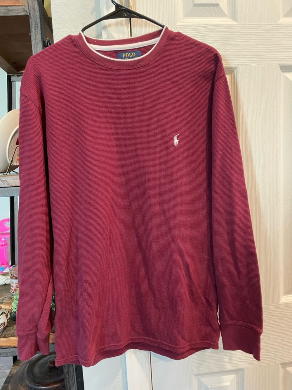 Polo Ralph Lauren Men’s Lg Burgundy Pullover Long sleeve Cotton Thermal Shirt - Picture 2 of 7